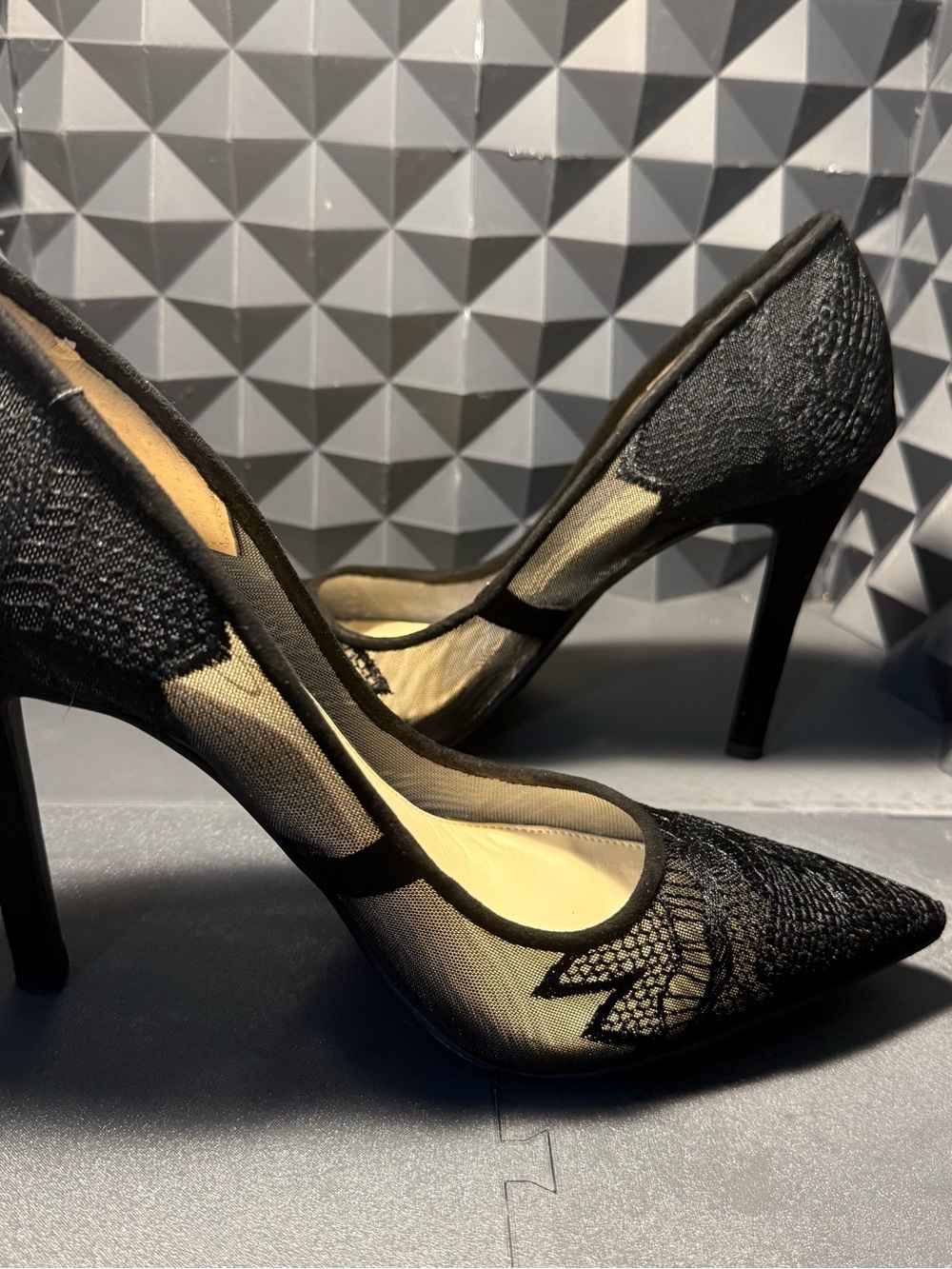 Jessica Simpson Black Lace Mesh Heels – Size 8.5 – Elegant Dress Stilettos